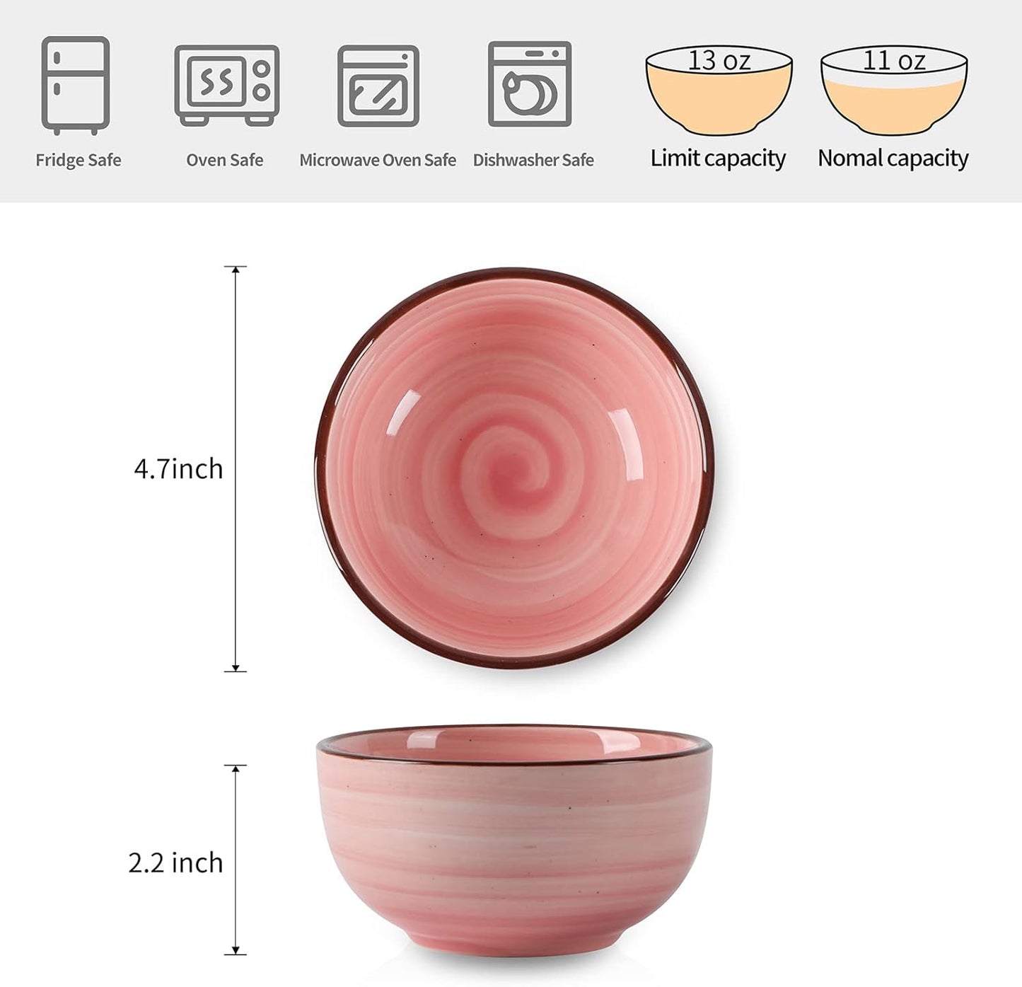 Selamica Ceramic 12 Oz Dessert Bowls Set, Small Cereal Bowls for Kitchen, 4.7 Inch Ice Cream Bowls for Snack Side Dishes Dips, Microwave Dishwasher Safe, Set of 6, Gradient Color