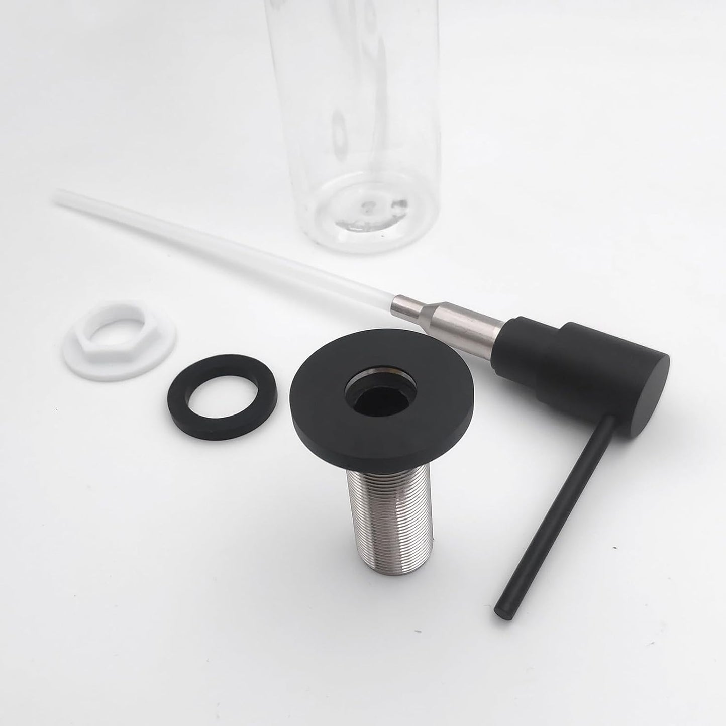 Matte Black All Brass Soap Dispenser for Kitchen Sink Countertop Sink Soap Dispenser 17 OZ Bottle Built in Refill from The Top with Long Spout