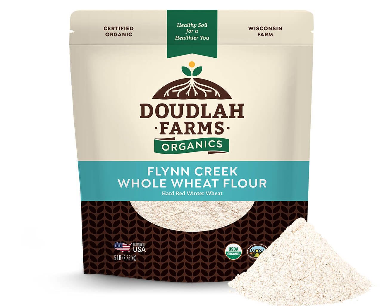 Organic Whole Wheat Flour 5 lb - Non-GMO, Pesticide-Free, Regenerative Organic Certified for Baking Bread, Pizza, Pasta, & More by Doudlah Farms