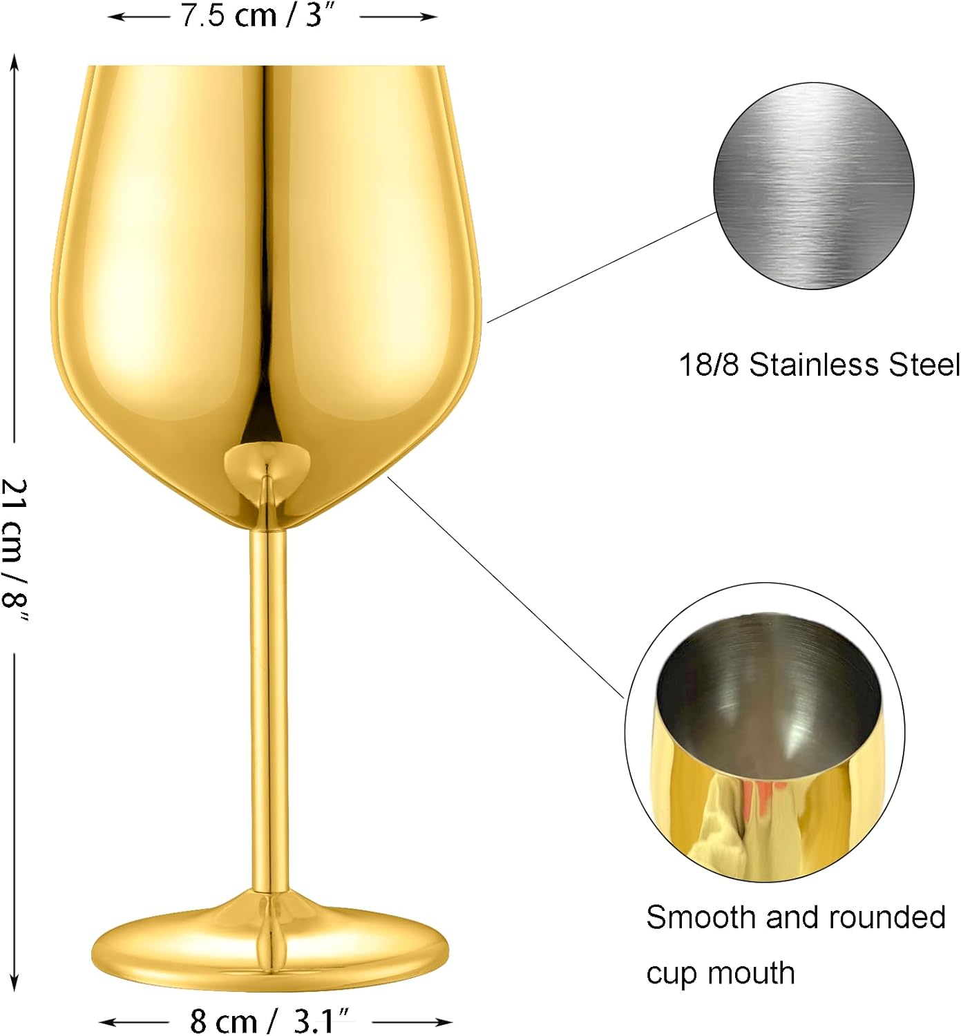 Stainless Steel Wine Glasses Set of 2, 18 oz Unbreakable Gold Wine Glass Unique Metal Wine Goblets for Outdoor Capming and Pool Gift for Wine Lovers