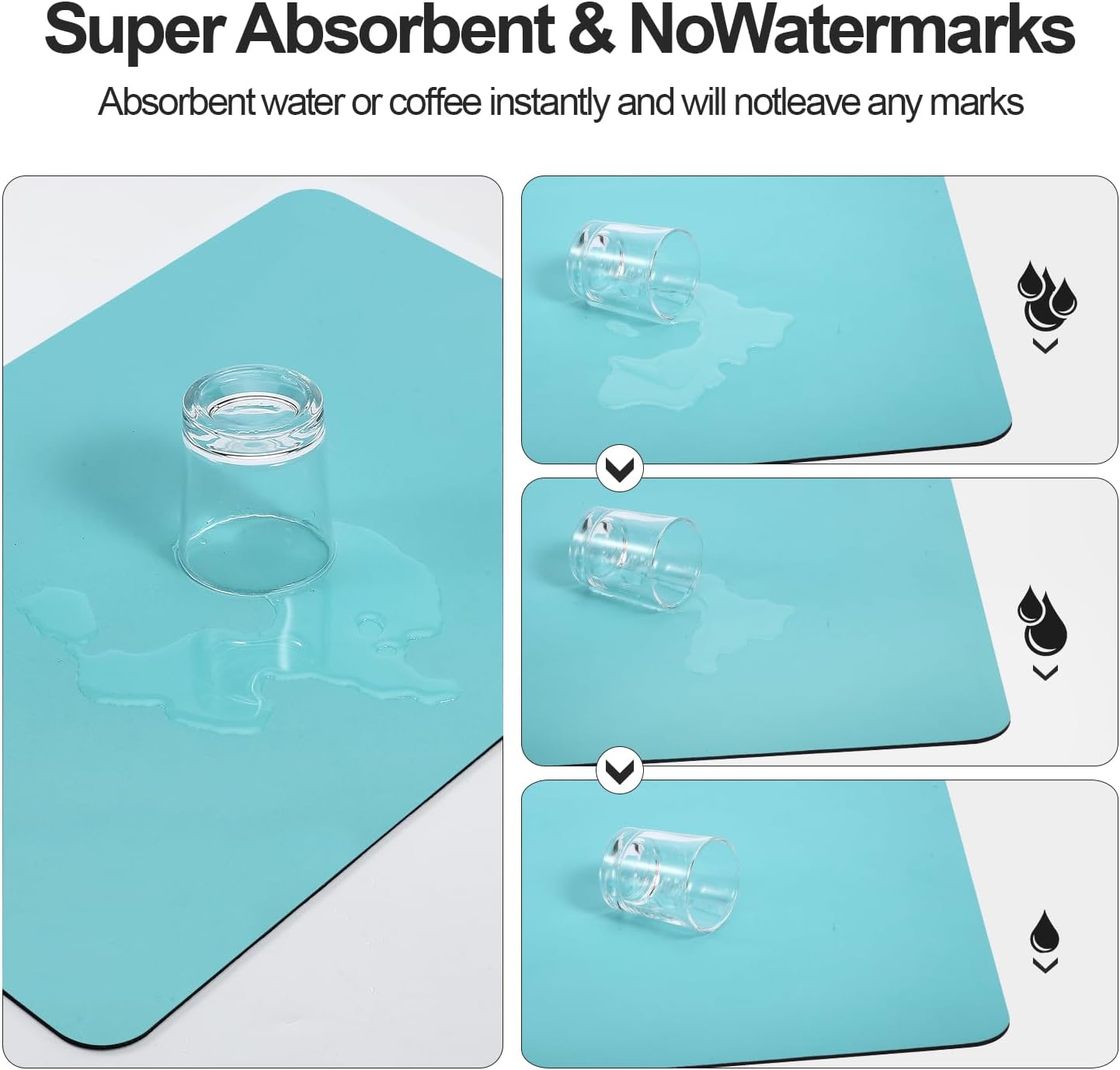 Dish Drying Mat for Kitchen Counter | Coffee Bar Mat for Countertops | Heat Resistant Drainer Mat with Non-slip Rubber Backed | Hide Stain Kitchen Absorbent Draining Mat | Turquoise 18"x24"