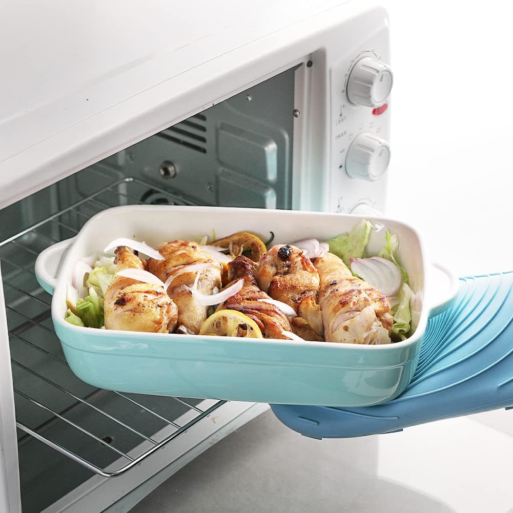 Sweejar Casserole Dishes for Oven, Ceramic Bakeware Set of 3, Lasagna Pan Deep with Handle, Rectangular Baking Pan Set, 9x13 Baking Dish for Cooking, Banquet and Daily Use (Turquoise)