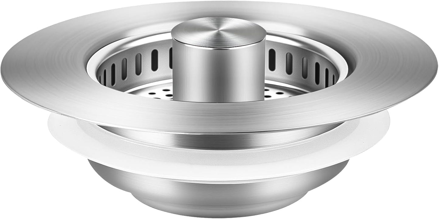 Kitchen Sink Drain Strainer/Strainer Basket, Upgraded 3 in 1 Stainless Steel Pop-up with Anti-Clogging Basket Sink Stopper, Suitable for US Standard 3-1/2" Sink Drain Hole (Brushed Nickel)