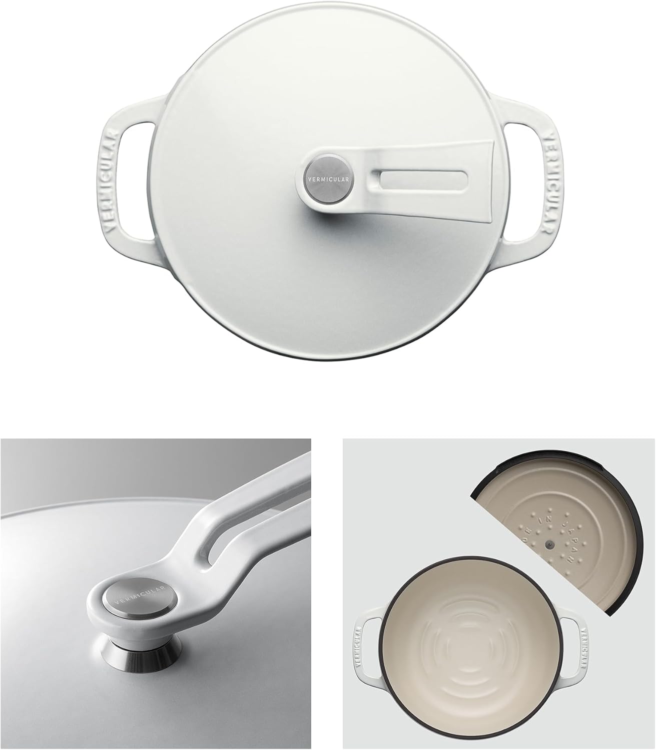 Vermicular Oven Pot 2.0 | Lightweight Enameled Cast Iron Pot | 14cm (1 Qt) | Non-Toxic | Induction-compatible | Dutch Oven | Made in Japan | Sea Salt White