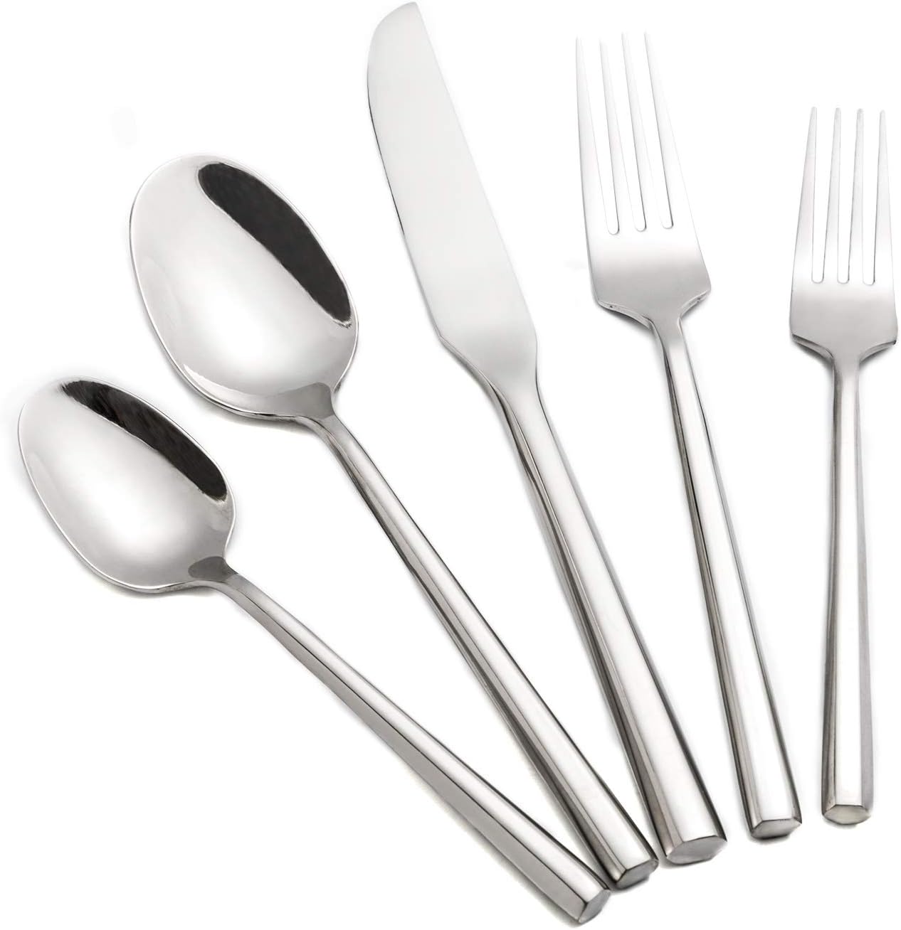 Silverware Set Flatware Set Stainless Steel Heavy Cutlery Set Hexagon Handle Mirror Finished 60 Pieces Service for 12