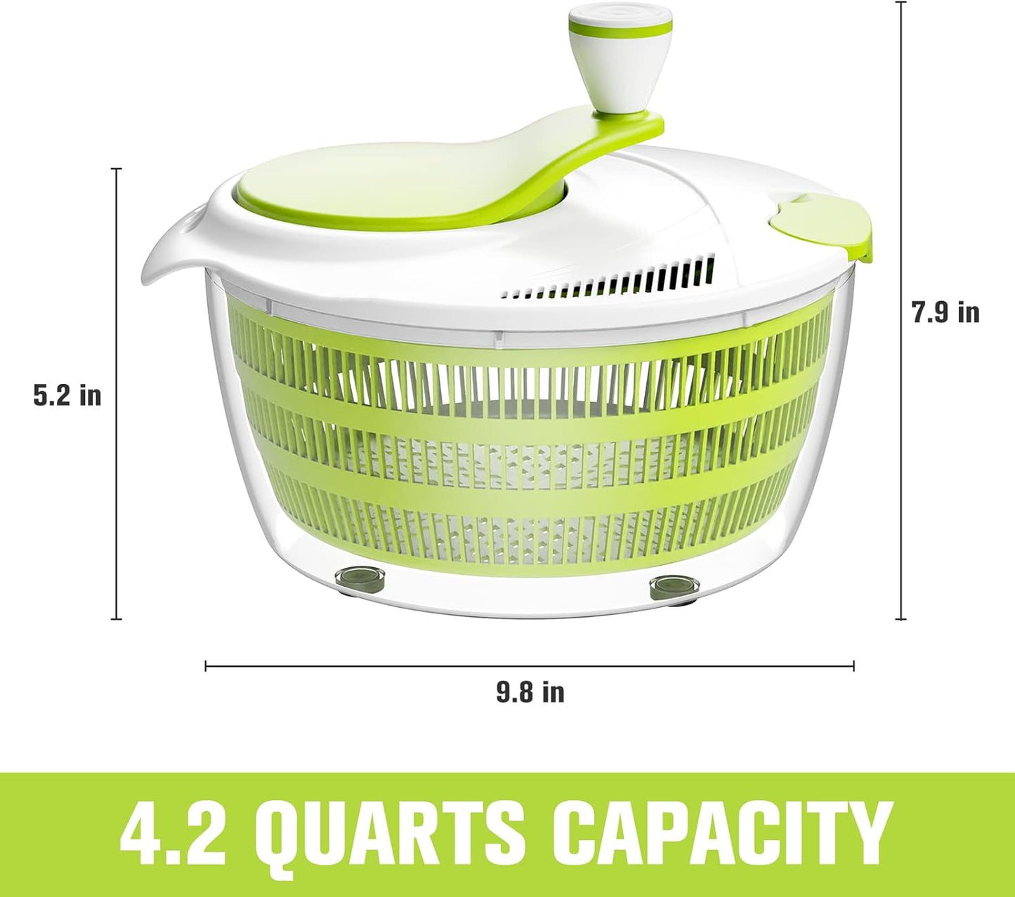 Smile mom Salad Spinner Large Lettuce Spinner Kitchen Gadgets, Large Salad Spinner Vegetable Washer, High Efficiency for Home Kitchen Washing & Drying Leafy Vegetables With Rotary Handle 4.2Qt Green