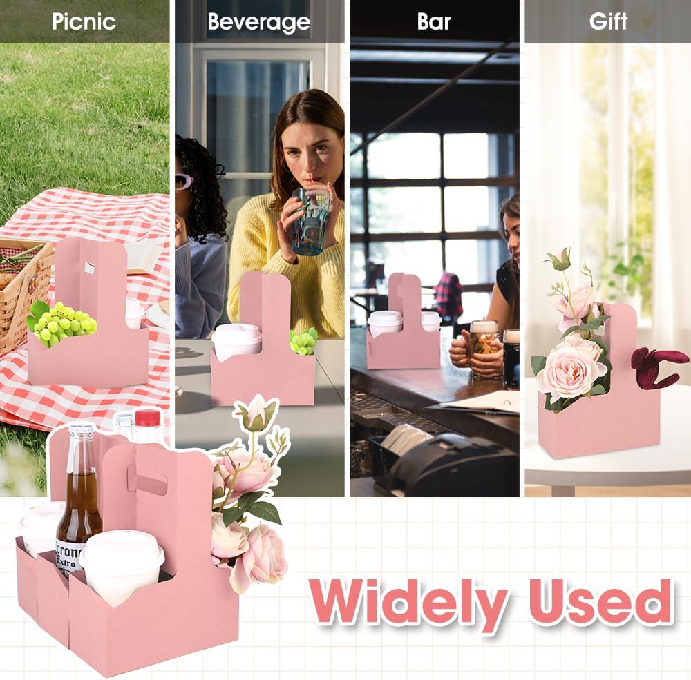 15Pcs -2 Cup Drink Carrier with Handle - Paper Cup Holder, Coffee Carriers Tray for Drinks, Disposable Takeaway Cardboard Holders To Go for Food Delivery, Uber Eats/Door Dash Two or 4 Kraft Paperboard