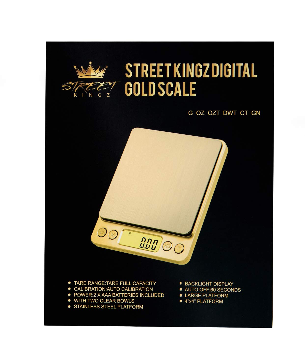 Street Kingz Gold Digital Scale - High Precision 500g Capacity Food Scale with Multi- Unit Conversion & Piece Counting - Includes 2 Weighing Bowls & 2 AAA Batteries