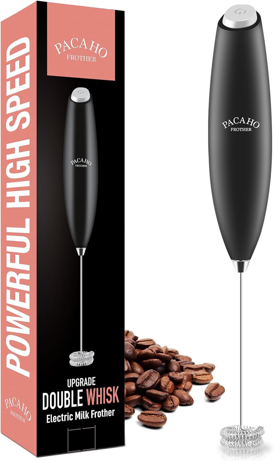 Powerful Milk Frother with Double Whisk, Handheld Electric Foam Maker, Hand Mixer Wand, Portable Mini Blender Foamer Stirrer for Coffee, Latte, Matcha,Hot Chocolate