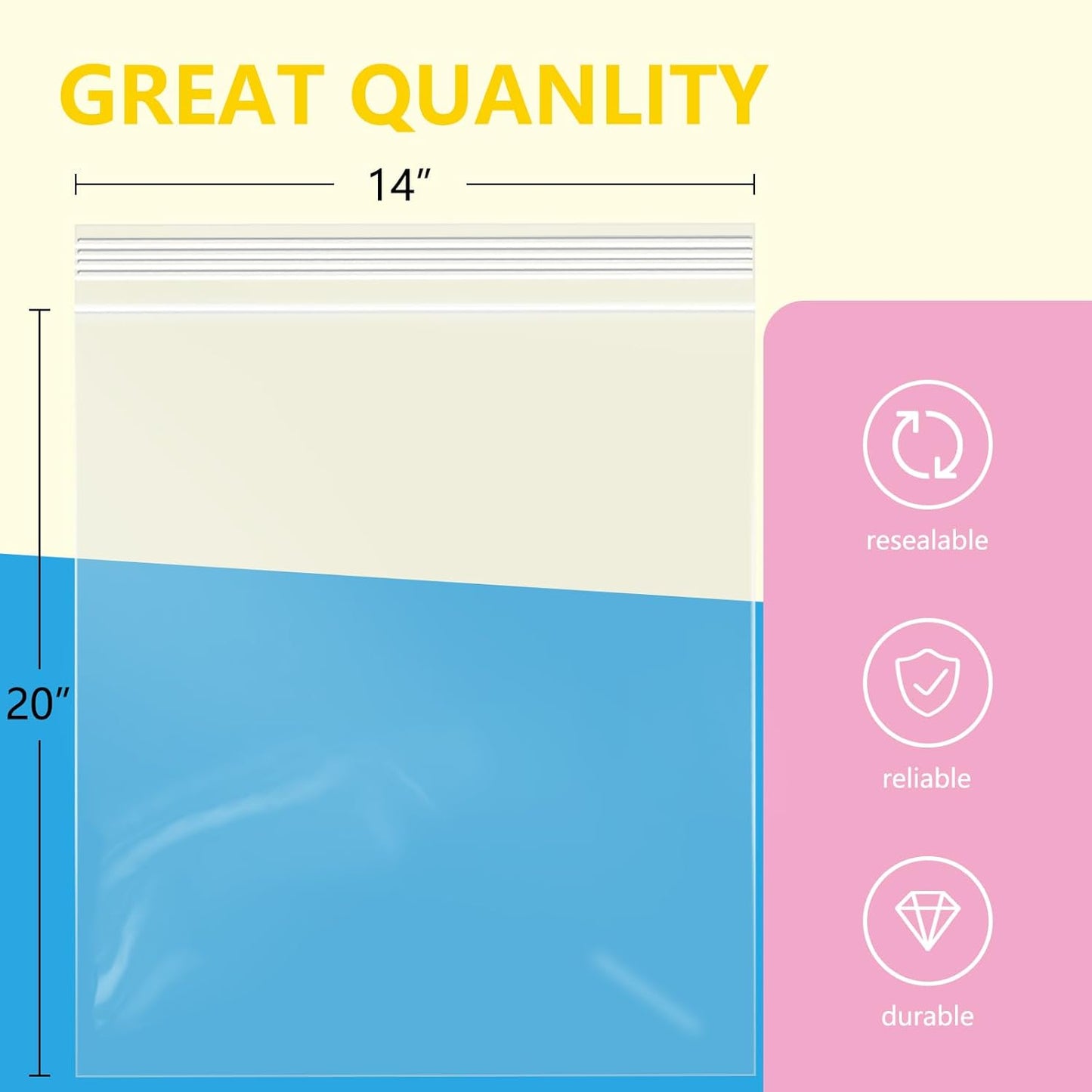 iMailer - 1000 Pcs- 14" x 20" Large Zip Bags for Storage - Reclosable Plastic Zip Poly Bags for Clothing, T-Shirts, Pants