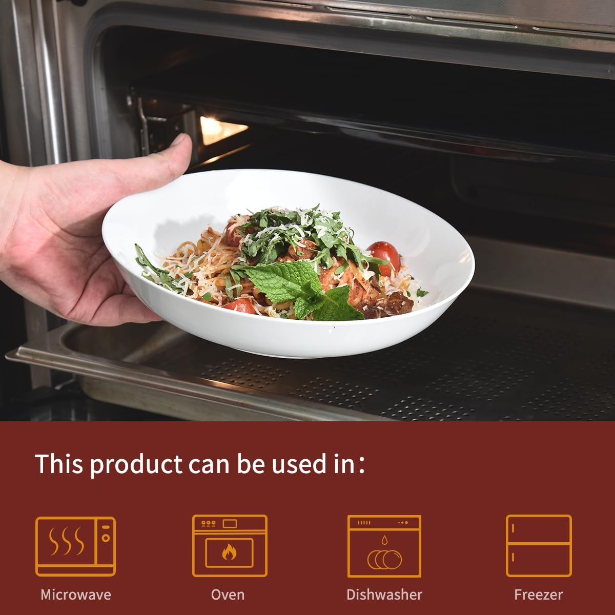 White Pasta Bowls Set of 4, Porcelain Salad Bowls 37 oz, Wide and Shallow Serving Bowl 9 Inch, Large Pasta Plates, Serving Dishes for Soup, Dinner, Microwave and Dishwasher Safe