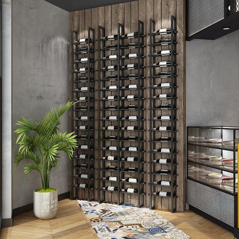 Wine Rack Freestanding Floor, 16 Tier 80 Bottle Capacity Display Holder, Black Industrial Wine Bottle Storage Shelves, for Any Bar, Wine Cellar, Kitchen, Dining Room (Gold, 5 Column)