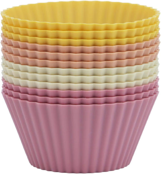 Large Silicone Muffin Cups, 12 Pack Reusable Cupcake Liners 3.54inch Baking Cups Jumbo Size Cake Molds, BPA Free, Dishwasher Safe