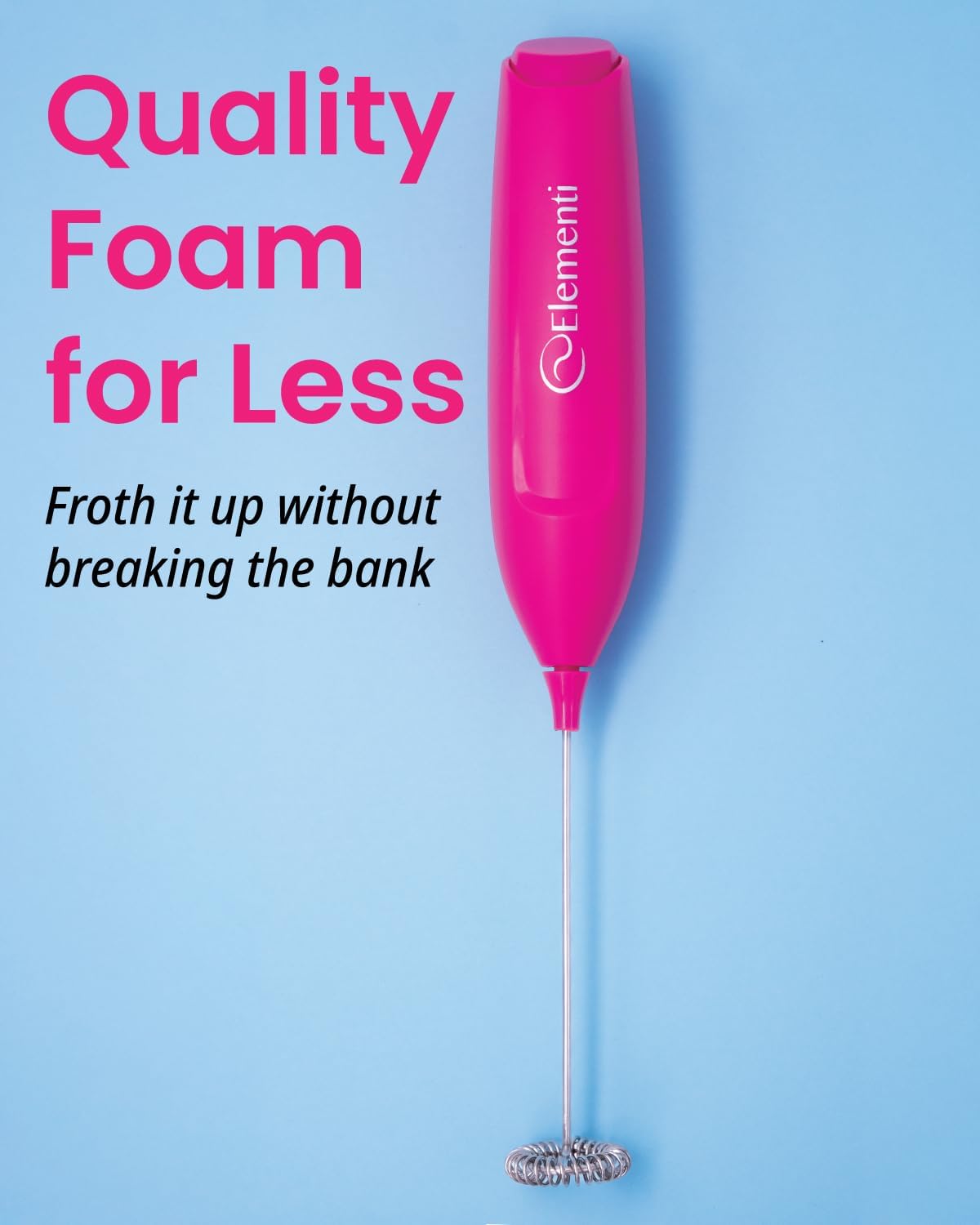 Elementi Pink Milk Frother Wand & Matcha Mixer, Mini Electric Whisk - Coffee Mixer Wand - Coffee Stirrers Electric Matcha Whisk (Hot Pink)