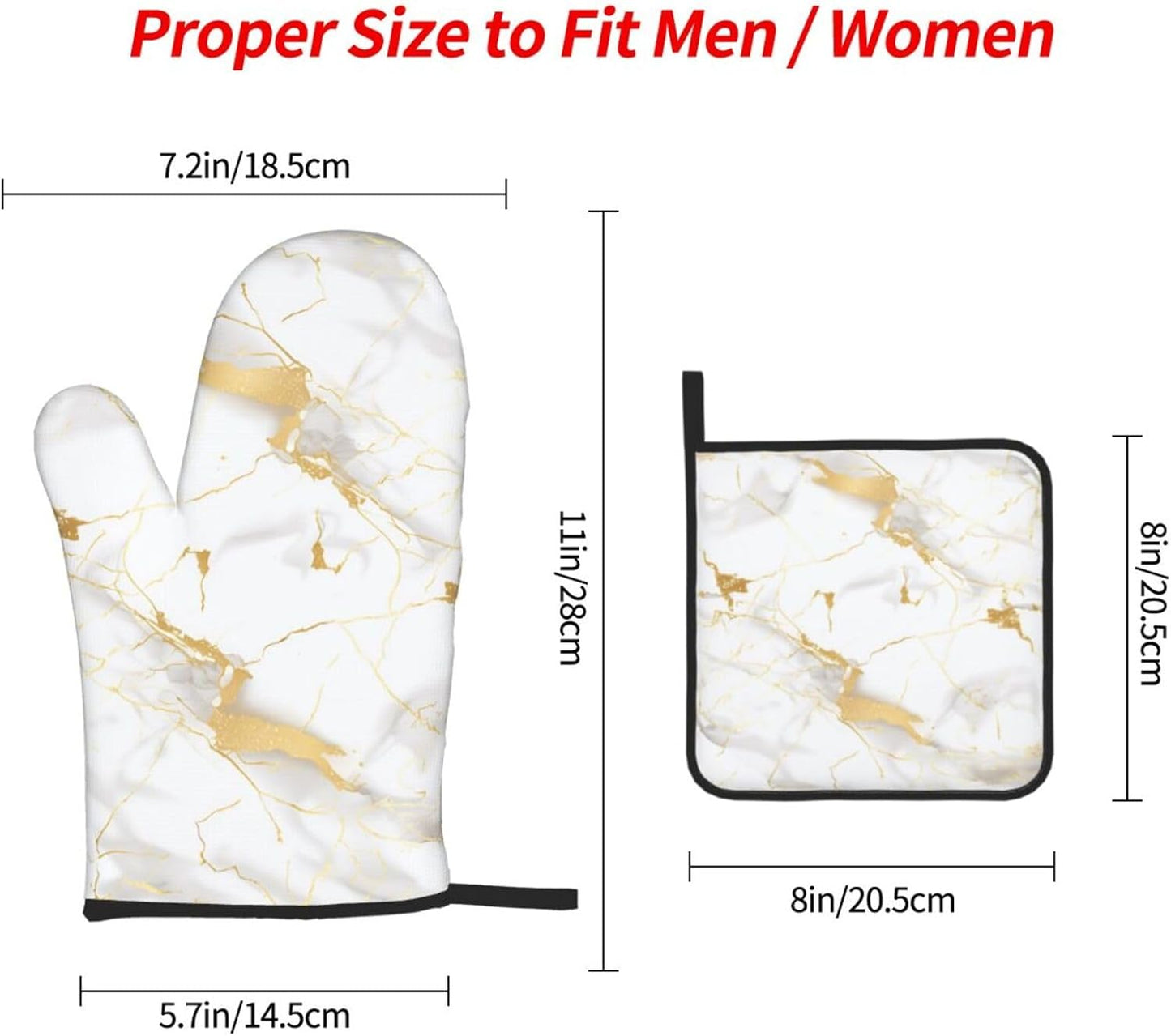 White Gold Marble Oven Mitts and Pot Holders Sets of 3 Heat Resistant Oven Gloves Hot Pads Non-Slip Kitchen Accessories for Baking Cooking Grilling BBQ