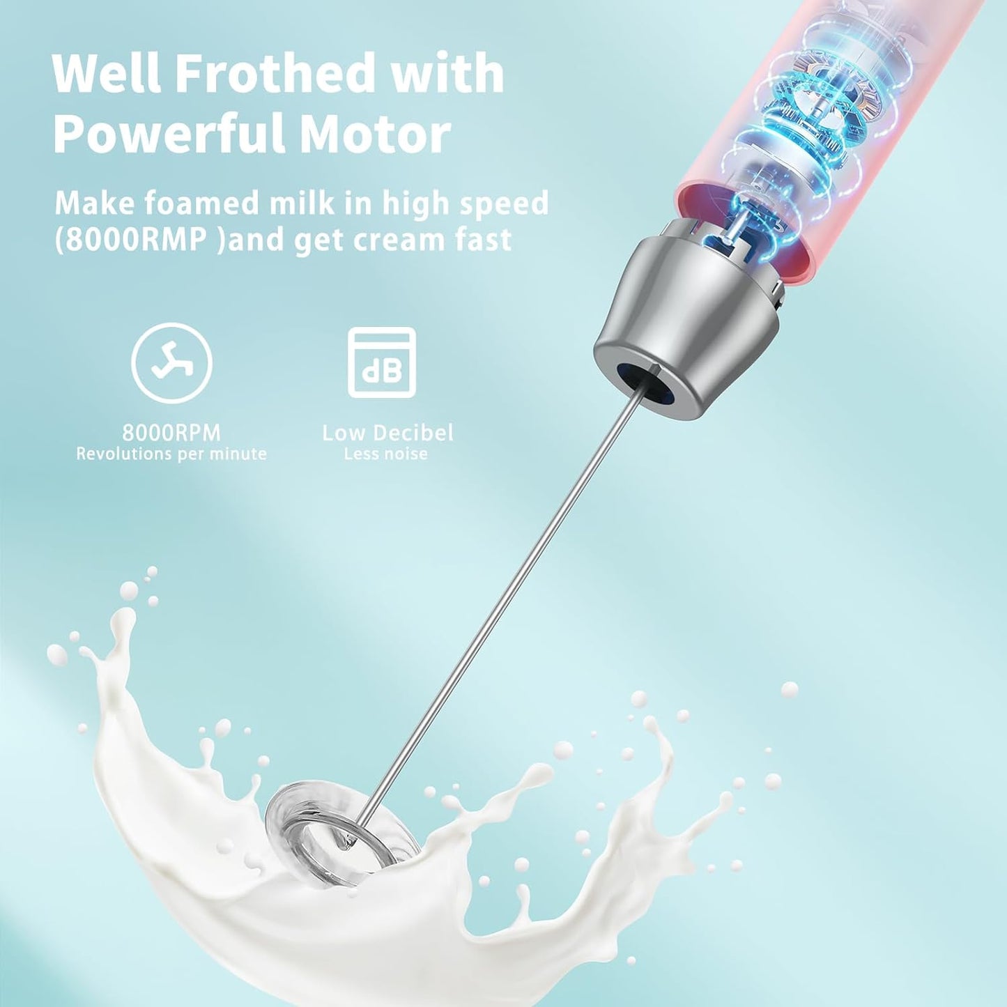 Maestri House Rechargeable Milk Frother with Stand, LunaFro Handheld Electric Foam Maker Waterproof Detachable Stainless Steel Whisk Drink Mixer Foamer for Lattes, Cappuccino