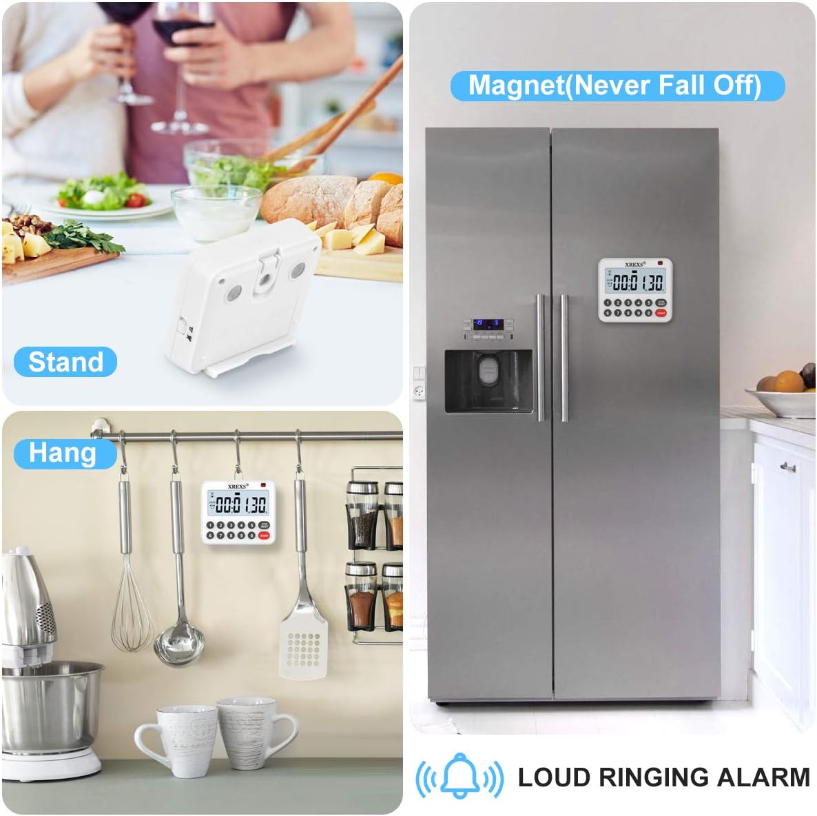 XREXS Digital Kitchen Timer Magnetic Countdown Up Cooking Timer Loud Alarm and Mute Optional, Magnet and Stand, Large Display Classroom Timer for Teachers (2 Batteries Included) Upgraded Version