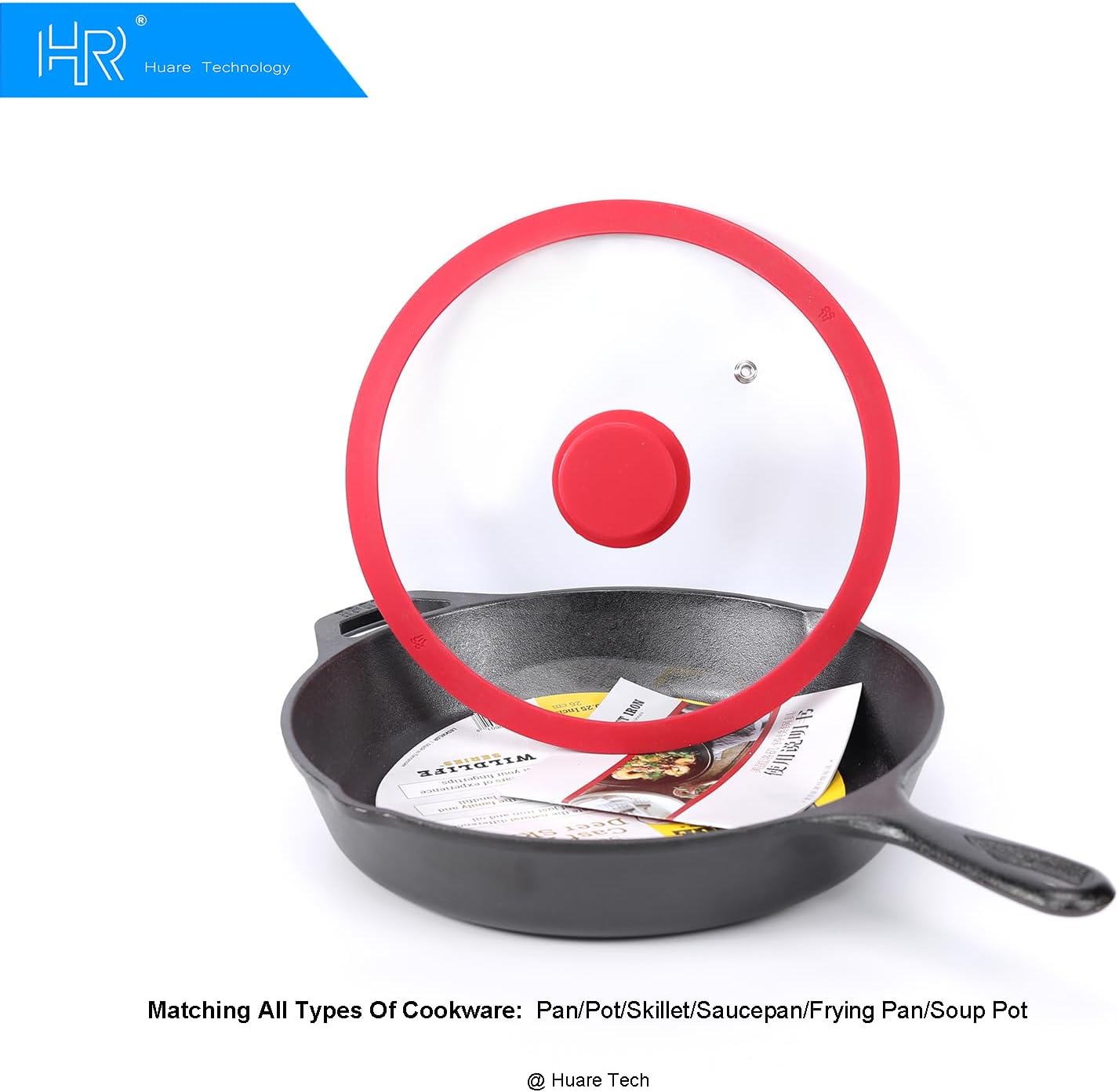 Silicon Glass Lid for Pot,Pan,Skillet Fits 11"(28CM) Cookware Silicon lid Dishwasher Safe, Replacement Lid Vented Tempered Glass with Heat Resistant Silicone Rim By HR Huare Technology, Red,1 Pack