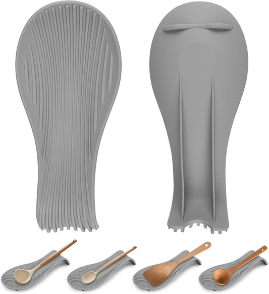 Heat Resistant Silicone Spoon Rest, Non-Slip Spoon Holder for Kitchen Counter, Silicone Spoon Rest for Stove Top for Spoons, Spatulas, Ladles, Tongs (Dark Gray)