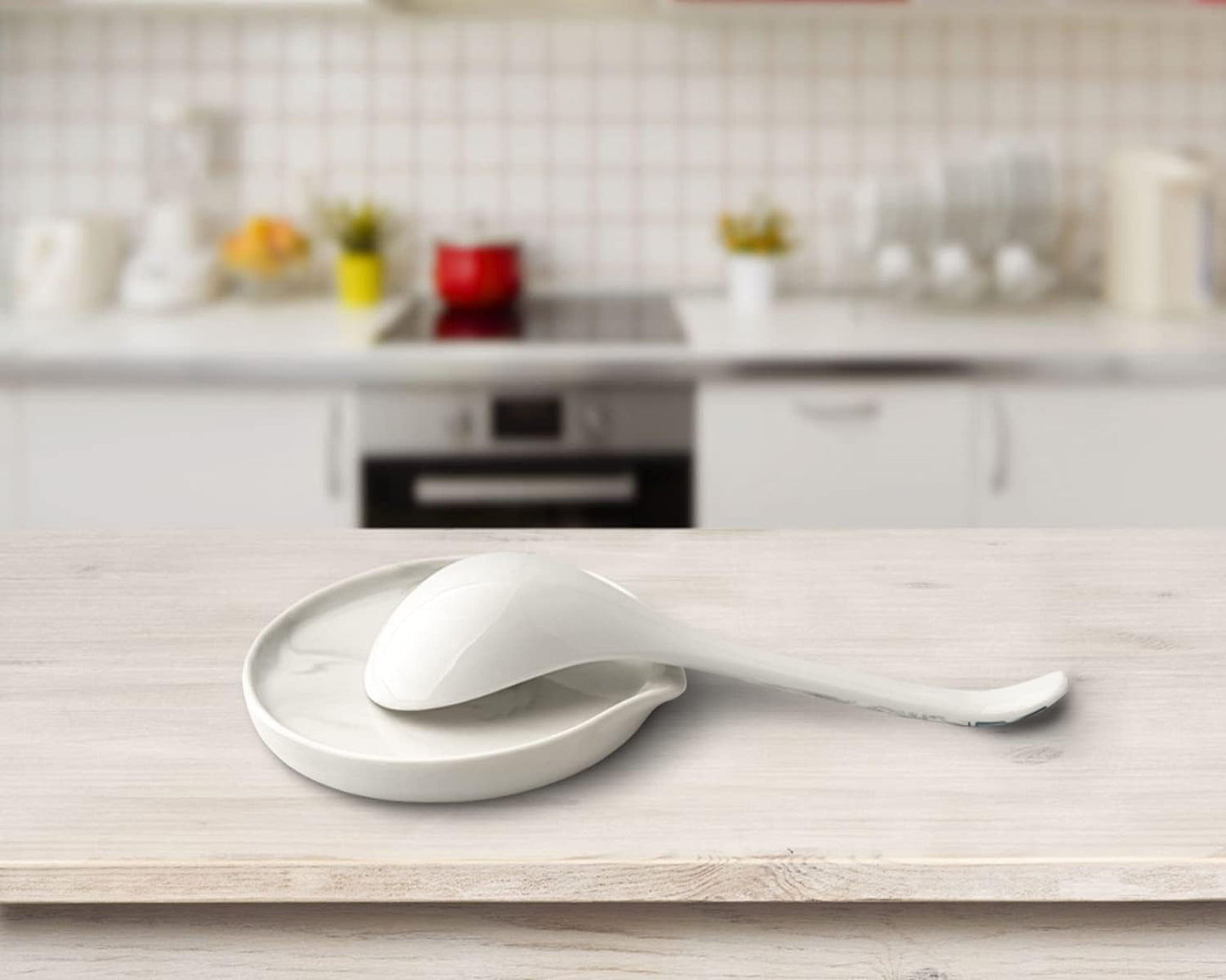 Large Spoon Rest,Ceramic Spoon Rest for Kitchen Counter Dishwasher Safe Marble Decor Spoon Holder for Kitchen,5.5 Inches