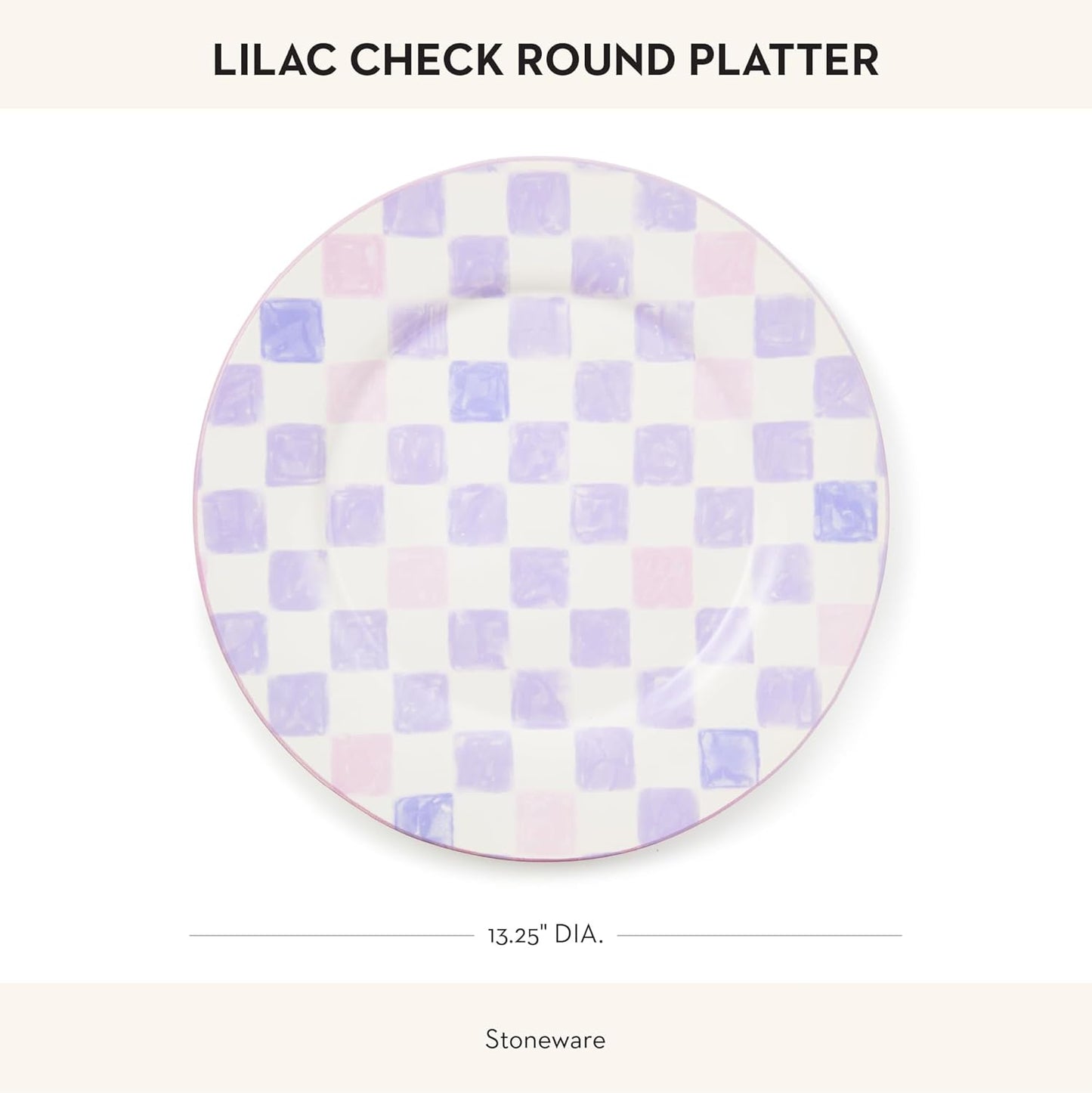 MACKENZIE-CHILDS Round Platter, Dishwasher-Safe and Microwave-Safe Stoneware Serving Platter, Lilac Check