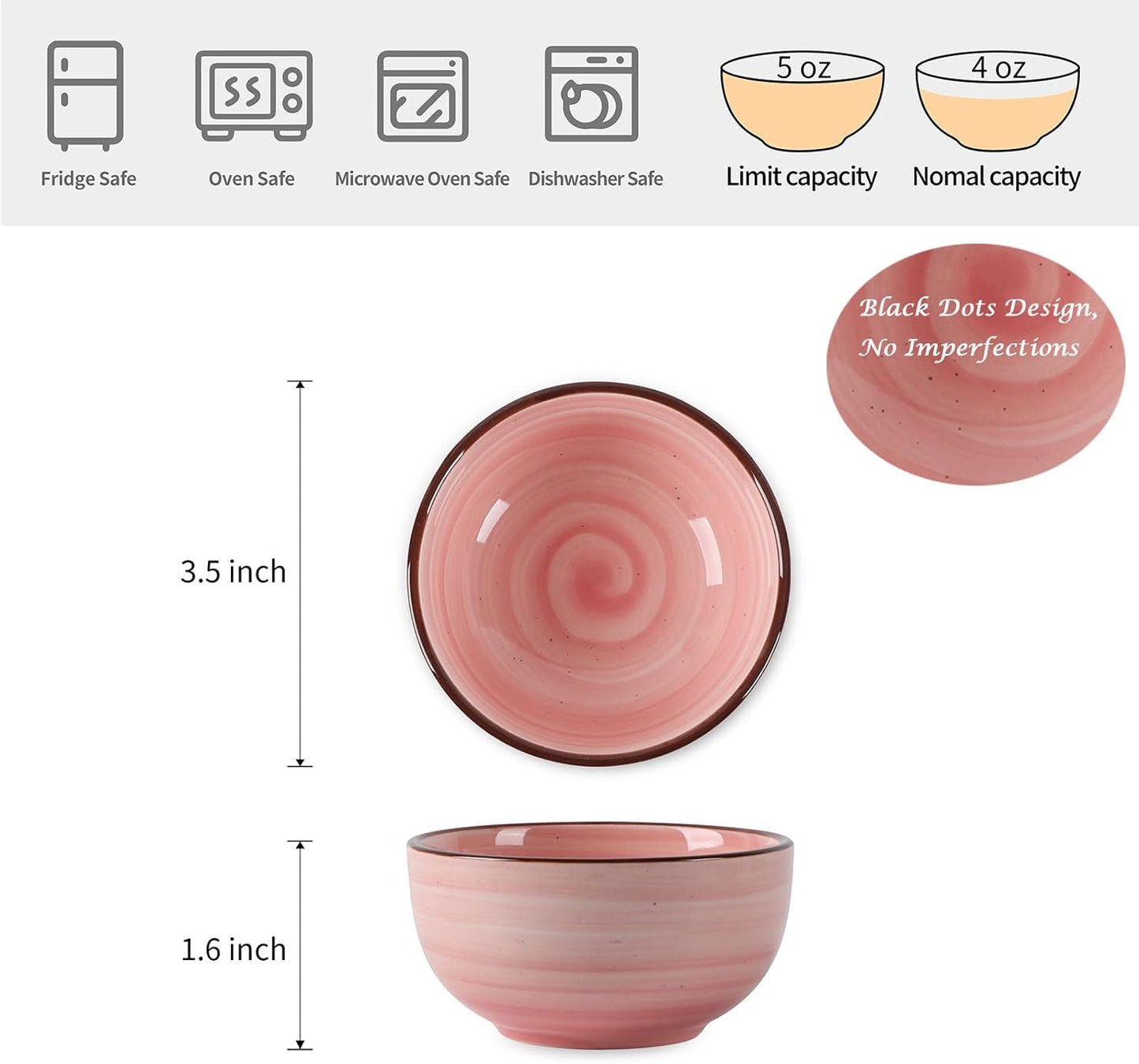 Selamica Ceramic Mini Bowls, 4 OZ Dipping Bowls, 3.5 Inch Gradient Color Set of 6, Microwave & Dishwasher Safe