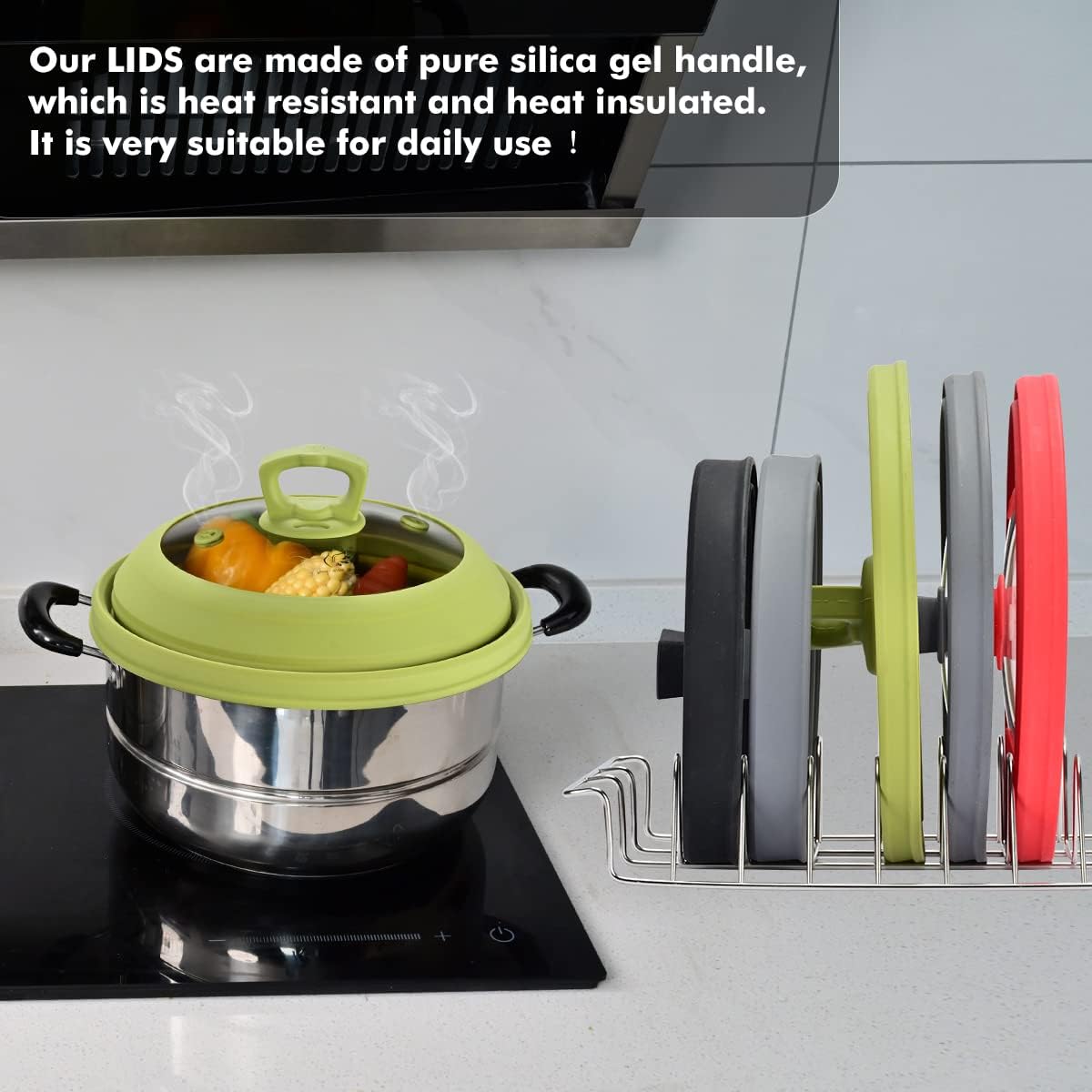 Microwave Splatter Cover Vented Glass Splatter Guard Lid with Collapsible Silicone for Food as Pot Cover 11.8 inch Large Plate for 6 7 8 9 10 11 inch Plate Bowl