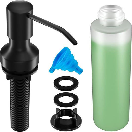 Soap Dispenser for Kitchen Sink, Kitchen Sink Soap Dispenser with 17 OZ Bottle, Refill from The Top Bar, Longer Threaded Shaft Shank, Wide Pump Head Base (Black)