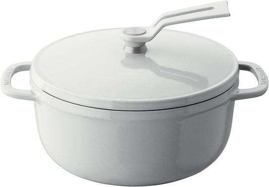 Vermicular Oven Pot 2.0 | Lightweight Enameled Cast Iron Pot | 18cm (2 Qt) | Non-Toxic | Induction-compatible | Dutch Oven | Made in Japan | Sea Salt White