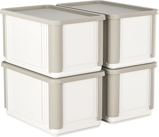 HAIXIN Collapsible Storage Bins with Lids 4 Pack - 62.8 QT Foldable Closet Storage and Organizer Plastic Stackable Storage Box for Home Garage Office Craft