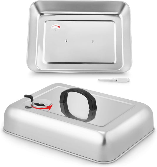 13 x 9.75Inch Cheese Melting Domes, HaSteeL Rectangular Basting Steam Cover with Adjustable Vent, Heavy Duty Stainless Steel Grill Lid for Flat Top Griddle Outdoor & Indoor, Dishwasher Safe(2-Pack)