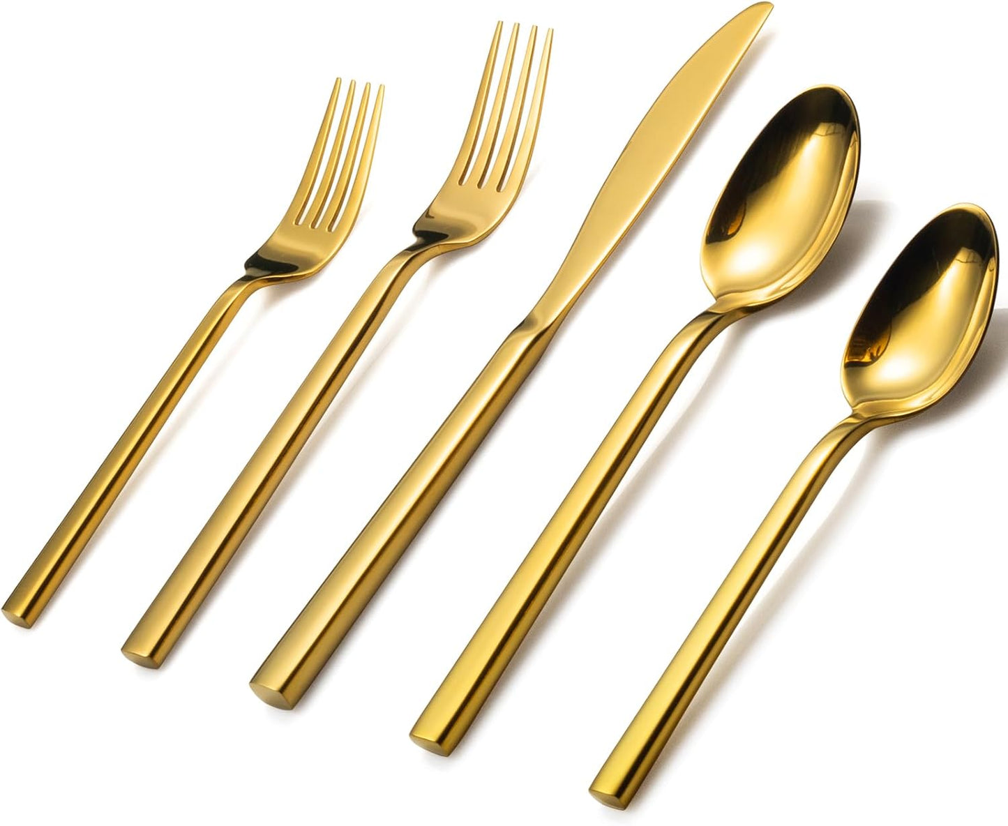 Alata Cube Gold 20-Piece Flatware Set, Forged Cutlery Set, Mirror Finish Silverware Service for 4, Stainless Steel Tableware with Square Handle for Home/Restaurant, Dishwasher Safe