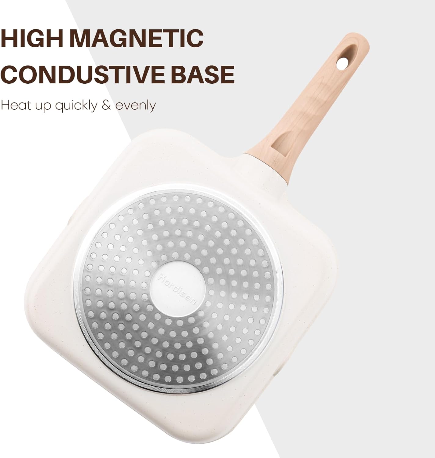 Nonstick Grilling Pan with Lid for Stove Tops, 9.5 Inch Square Grill Pan for Indoor Cooking, Healthy Coating Grill Skillet with Pour Spouts, Versatile Griddle, Induction Steak Pan, White