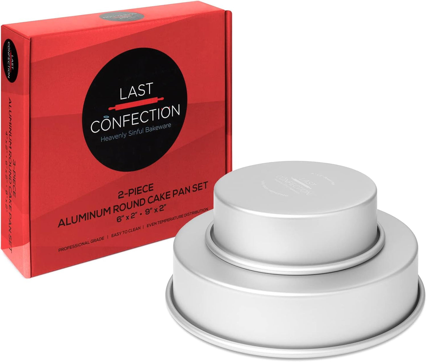 LAST CONFECTION 2-Piece Round Cake Pan Set - Includes 6" and 9" Aluminum Pans - 2" Deep
