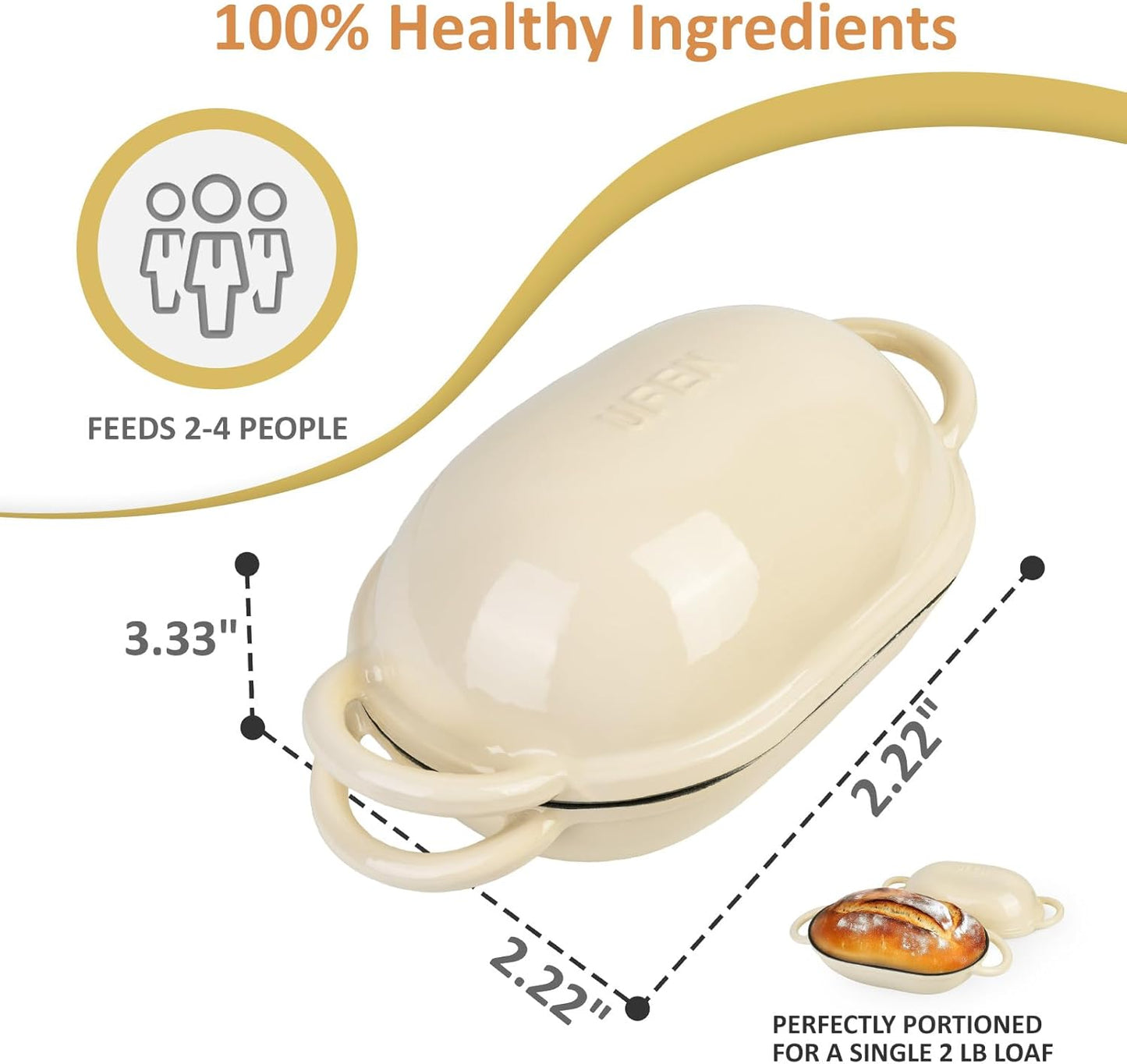 Dutch Oven for Bread Baking – Premium Cast Iron Pot with Lid – Perfect for Sourdough, Artisan Loaves & No-Knead Bread – 2 QT / 1.9L (Enameled, Round, Oven & Stovetop Safe), White