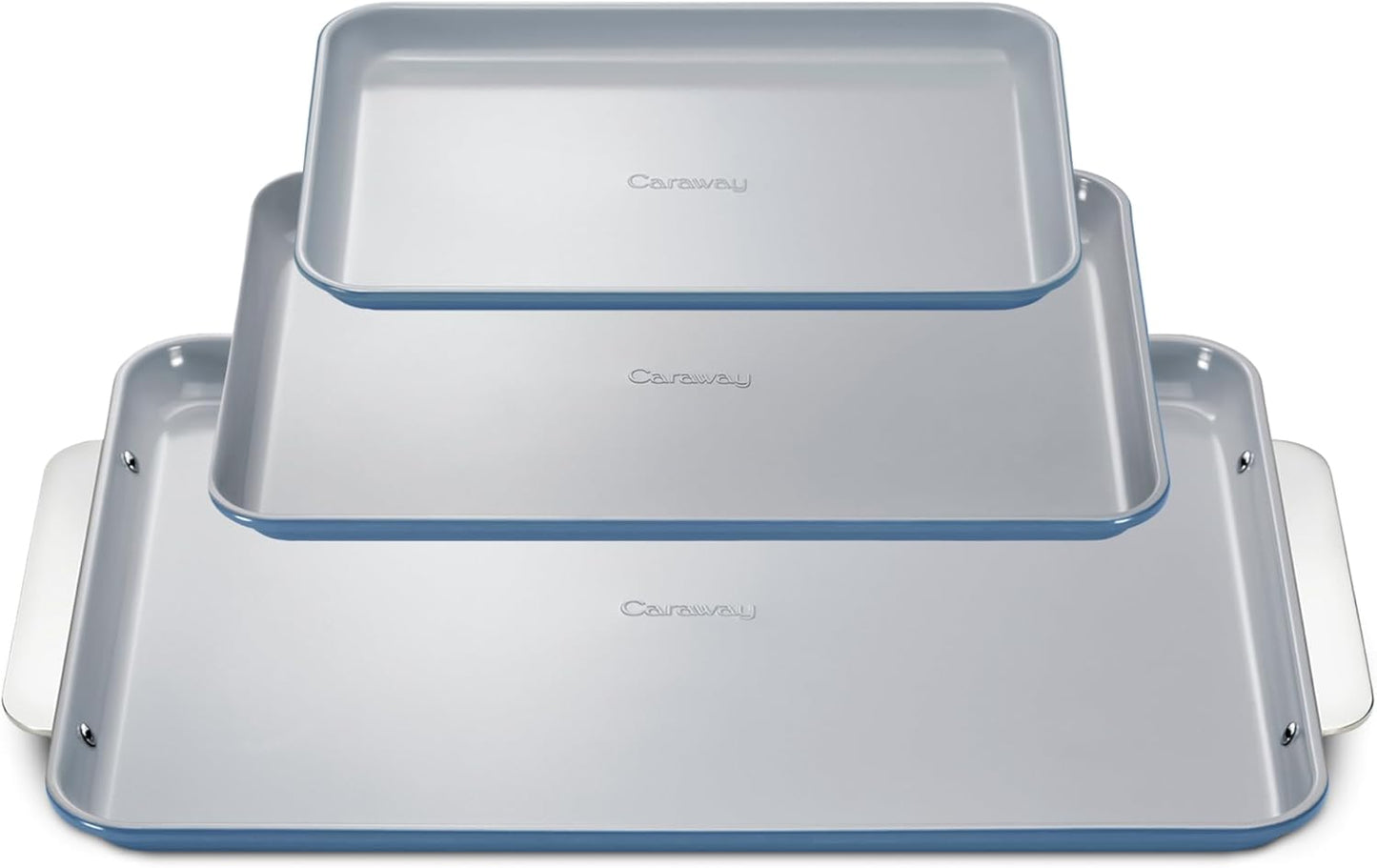 Caraway Non-Stick Ceramic Baking Sheet Trio - Naturally Slick Ceramic Coating - Non-Toxic, PTFE & PFOA Free - 18 x 13" Large, 15 x 10" Medium, & 9" x 13" Small - Slate