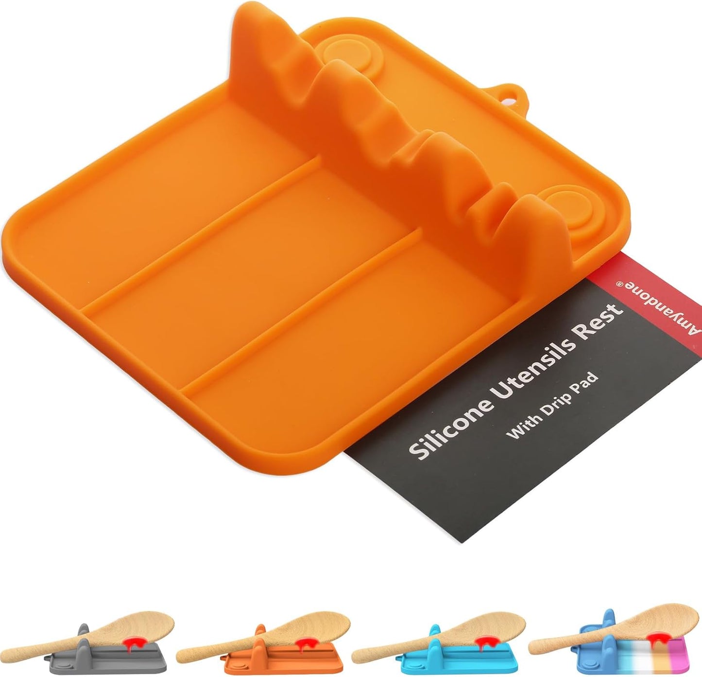 Spoon Rest, Silicone Spoon Holder for Stove Top with Drip Pad Suitable for Multiple Kitchen Gadgets, 3-Groove Upgraded Utensil Rest for Kitchen Counter, Heat-Resistant Dishwasher Safe, Orange