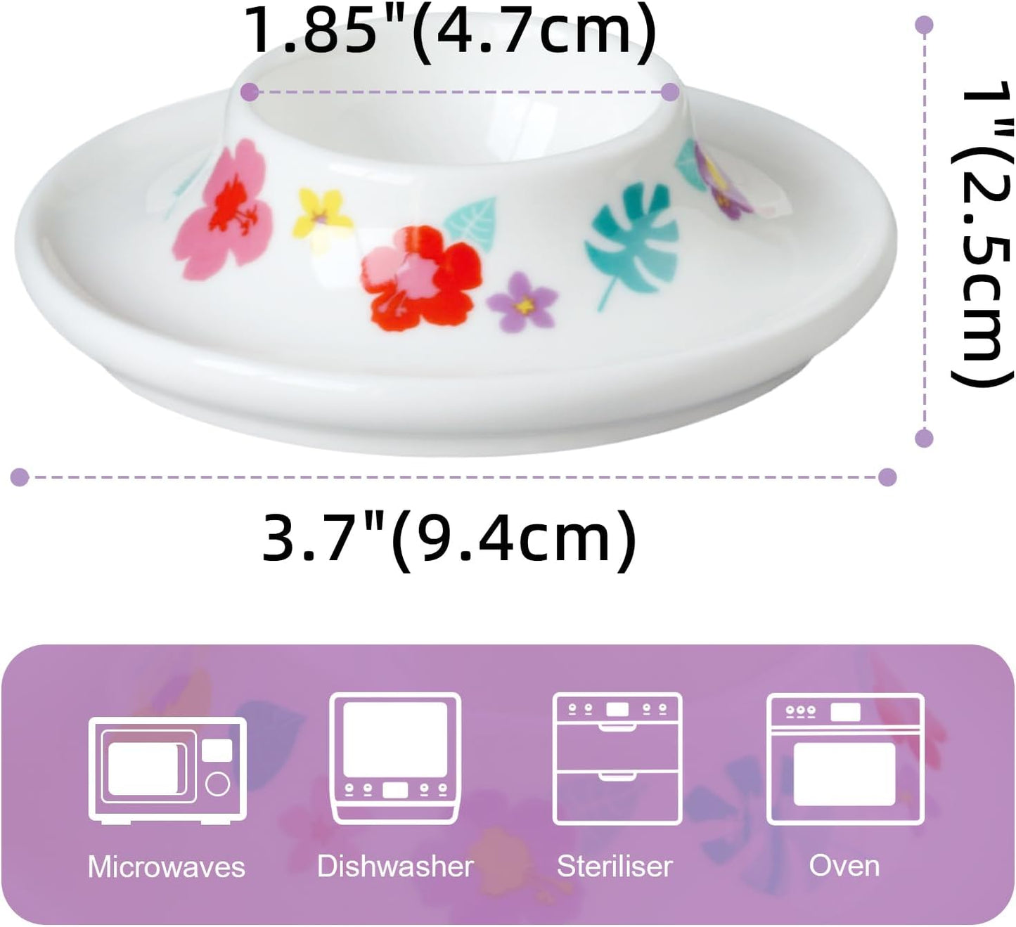 Cinf Ceramic Egg Holder Hawaii Flower Set of 2 Porcelain Holder Breakfast Boiled Cooking Easy to Clean Childhood Memories Kitchen