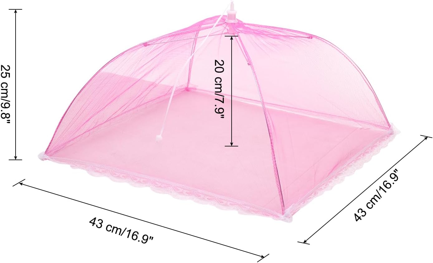 uxcell 3 Pcs Large and Tall Food Covers 17" Mesh Food Covers for Outdoors Collapsible Food Protector Covers Tent for Parties Outdoor Picnics BBQs, Rose