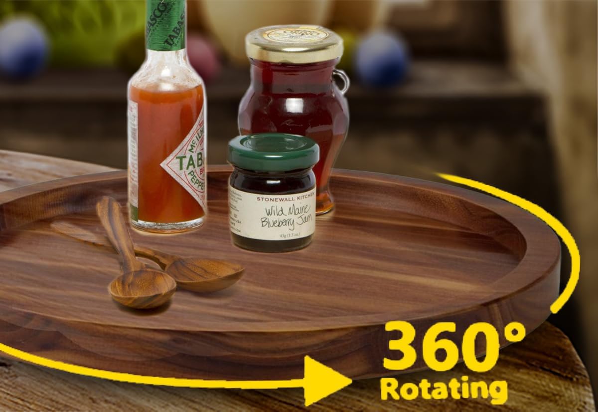 16" Acacia Wood Lazy Susan Organizer Kitchen Turntable for Cabinet Pantry Table Organization