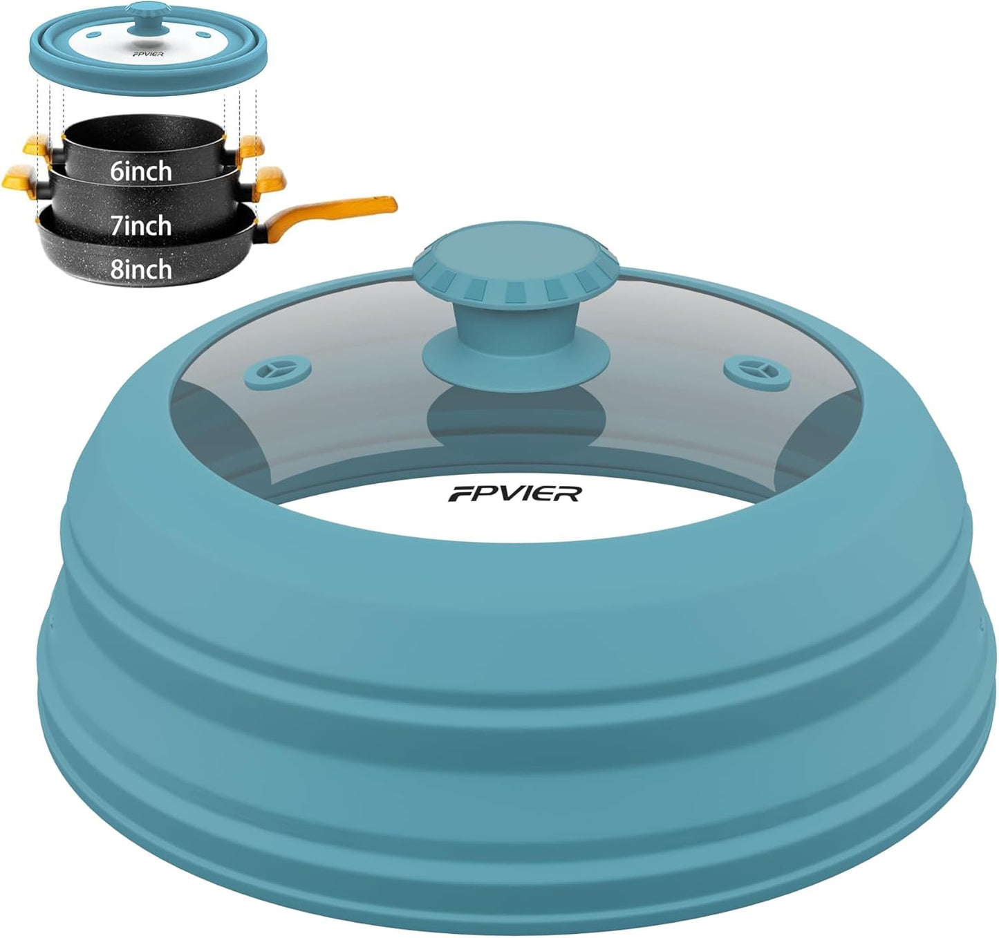 Collapsible Microwave Splatter Cover - Vented Silicone & Glass Lid with Easy-Grip Handle, Fits 6 to 8 Inch Plates & Bowls, 9 Inch Diameter, Prevents Splatters & Ensures Even Heating