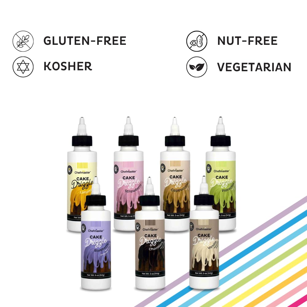 Strawberry-Flavored Cake Drizzle by Chefmaster, Edible Cake Drip Frosting for Decorating, Drip for Cakes, Cupcakes, Cookies, Donuts, 5 oz