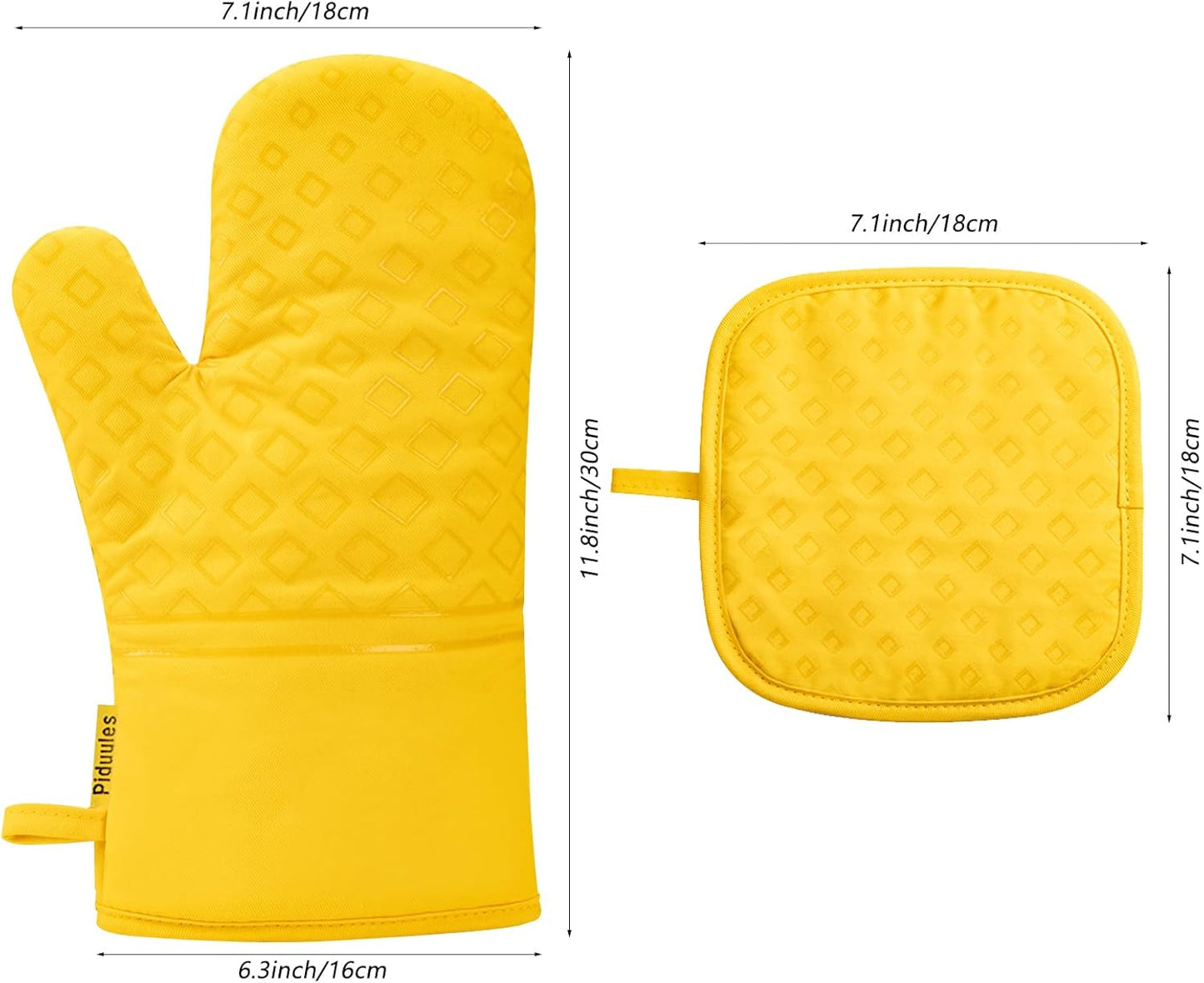 Set of 4 Oven Mitts and Pot Holders, 482 F Heat Resistant Hot Plate Moving Non-Slip Gloves for BBQ, Grill, Baking, Cooking, Oven, Microwave (Yellow)