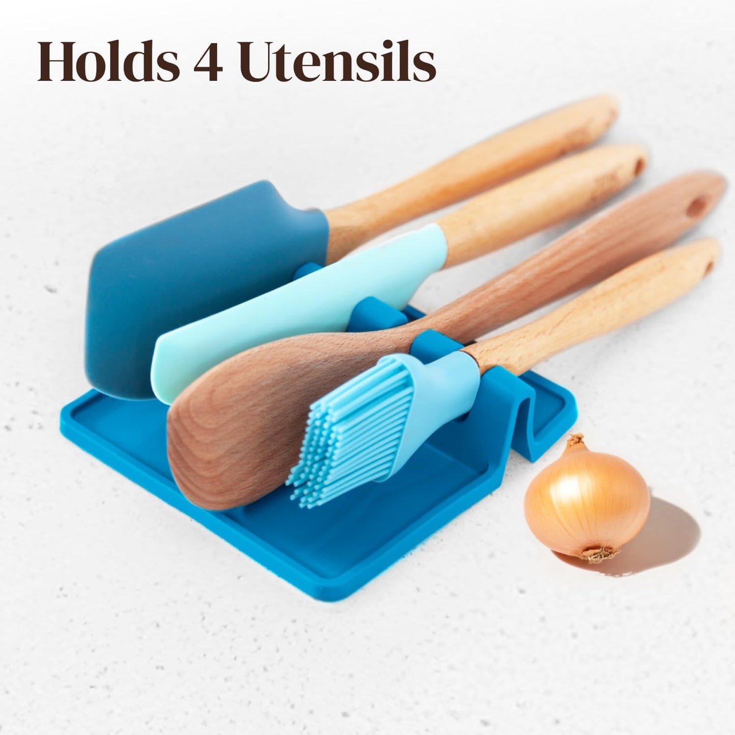 Silicone Spoon Rest for Stove Top with Drip Pad (Two Pack) - Heat Resistant BPA Free Utensil Rest & Spoon Holder for Kitchen Counter - Grill Utensil Holder - Spatula Holder, Tongs, Ladle - Light Blue