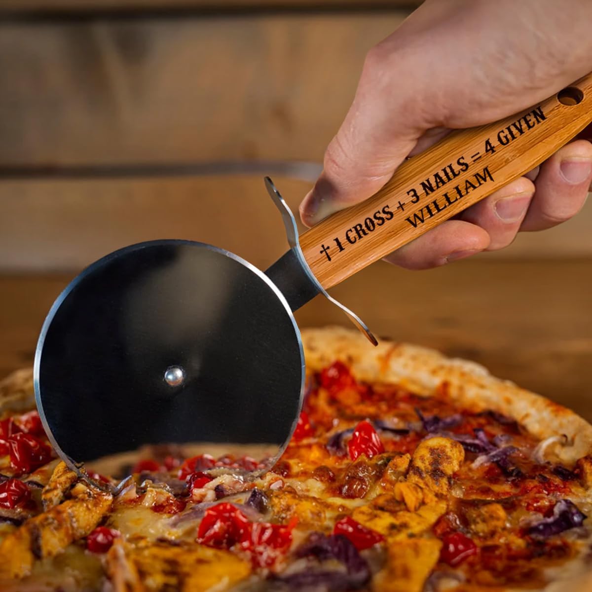 Pizza Cutter Wheel with Sharp Blade - Christian Gifts for Men, Women, Religious Gift for Husband, Birthday & Christmas Present (1 Cross 3 Nails 4 Given)