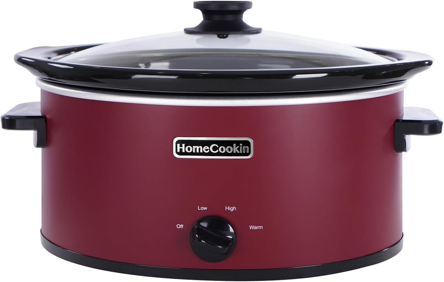 HOMECOOKIN 6 Quart Slow Cooker Oval Manual Pot Food Warmer with 3 Cooking Settings, Red Stainless Steel