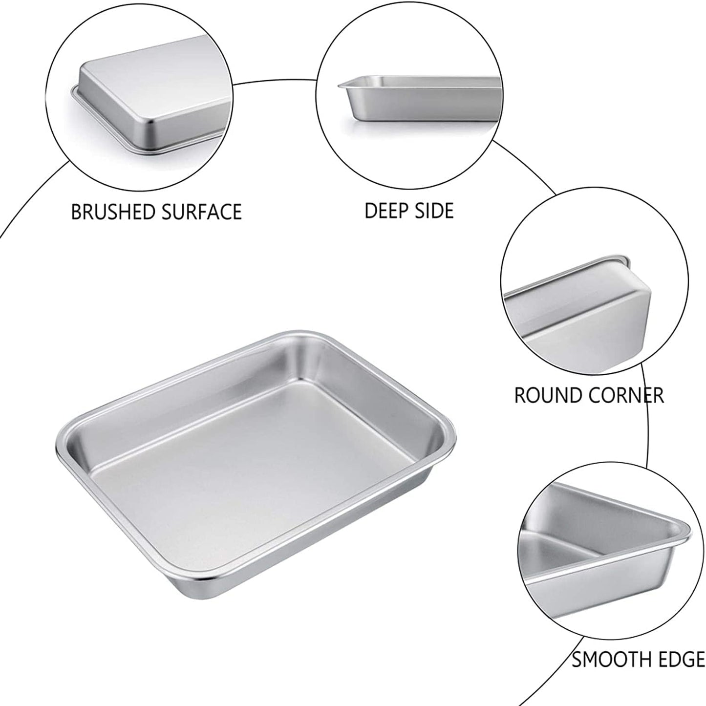 TeamFar Lasagna Pan, 10.5 x 8 x 1.7 inch Stainless Steel Rectangle Cake Pan Brownie Pan Set for Roasting Baking, Non Toxic & Healthy, Oven & Dishwasher Safe, Brushed Surface & Wider Edge - Set of 2