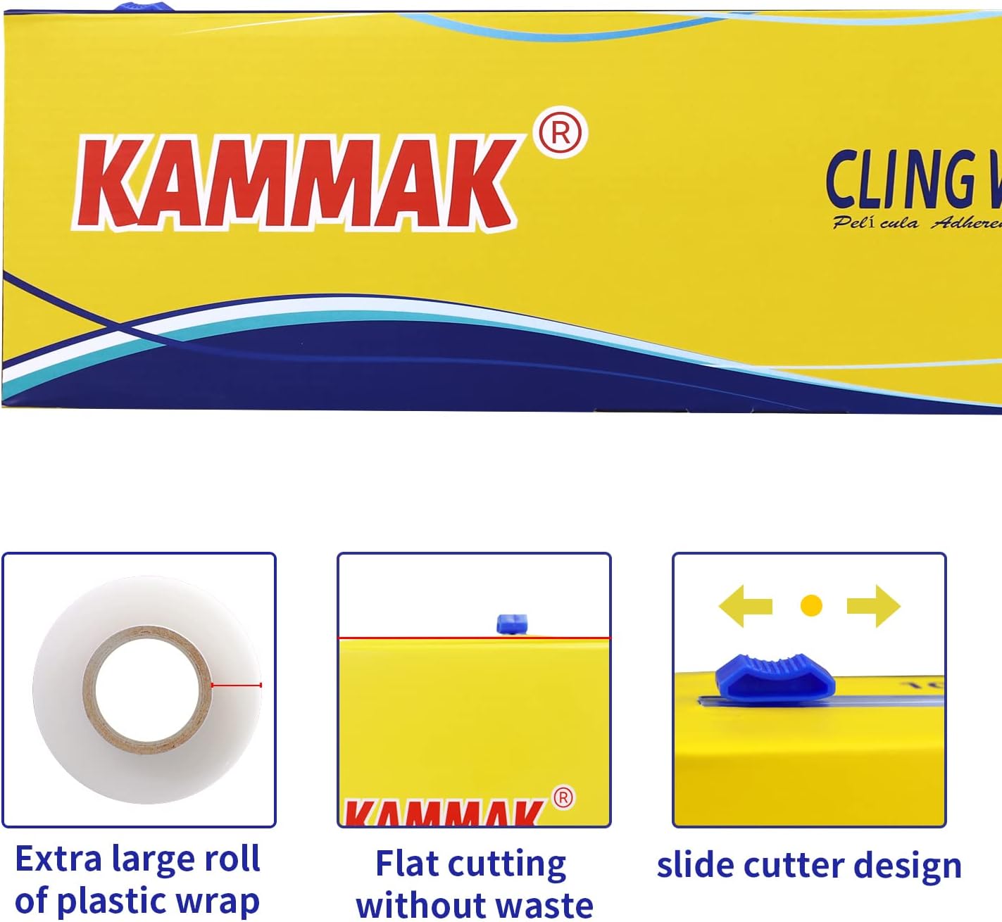 KAMMAK Plastic Wrap Food Cling Wrap with Slide Cutter 15 inch Restaurant Cling Film 2000 Ft Bulk Roll Refillable Food Service Cling Wrap Dispenser Quick Cut Anti-Fog Cling Film for Kitchen