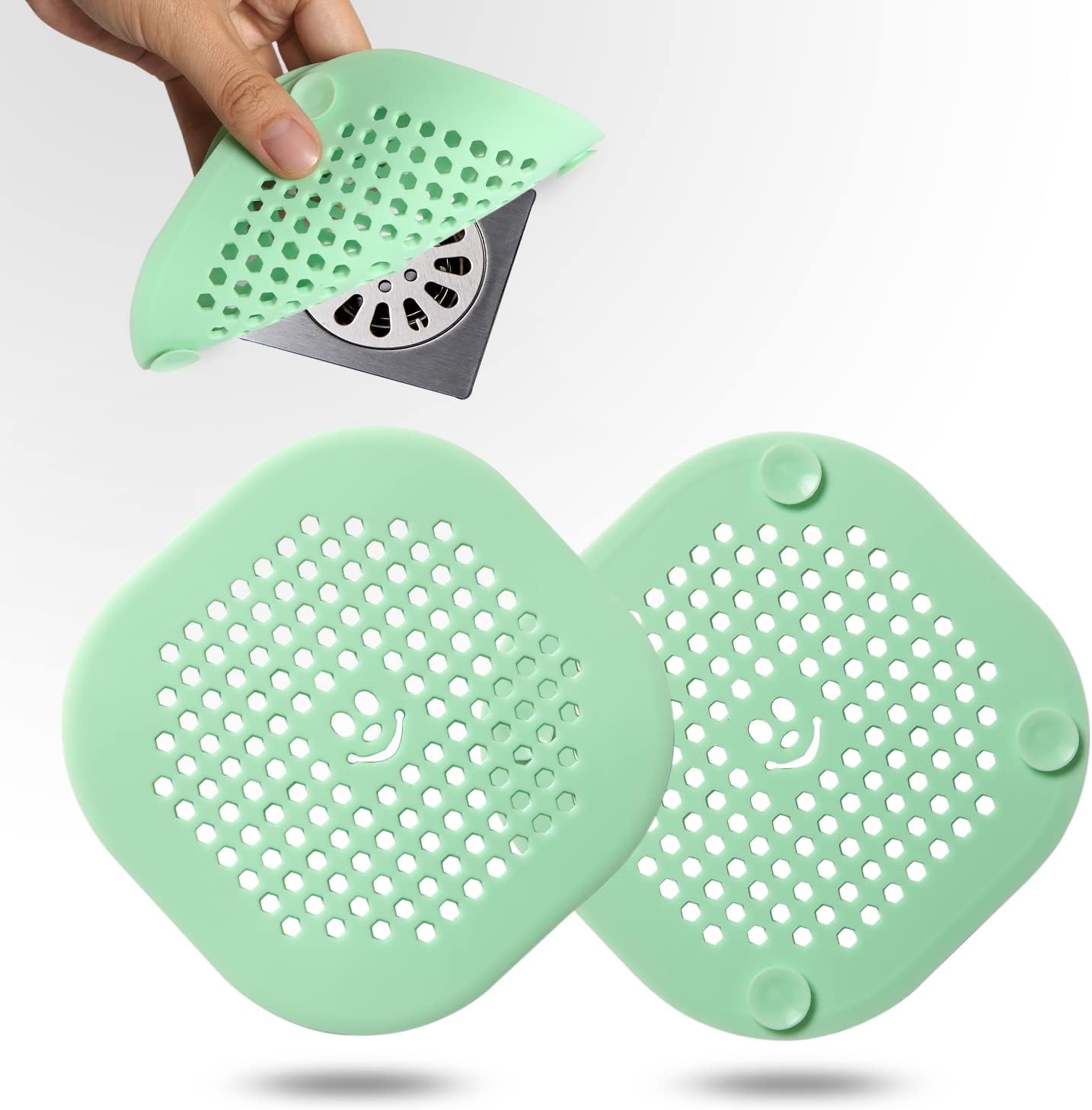 2 Pack Drain Cover Hair Catcher Silicone Drain Protector Hair Stopper for Shower Kitchen Bathroom Bathtub Mint Green