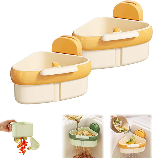 Corner Sink Strainer,2025 New Suction Cup Press Sink Strainer Basket,Automatic Dumping food Waste Catcher for Sink,Faucet Sponge Storage Rack,Corner Sink Trash Catcher for Food Waste (Yellow 2PCS)